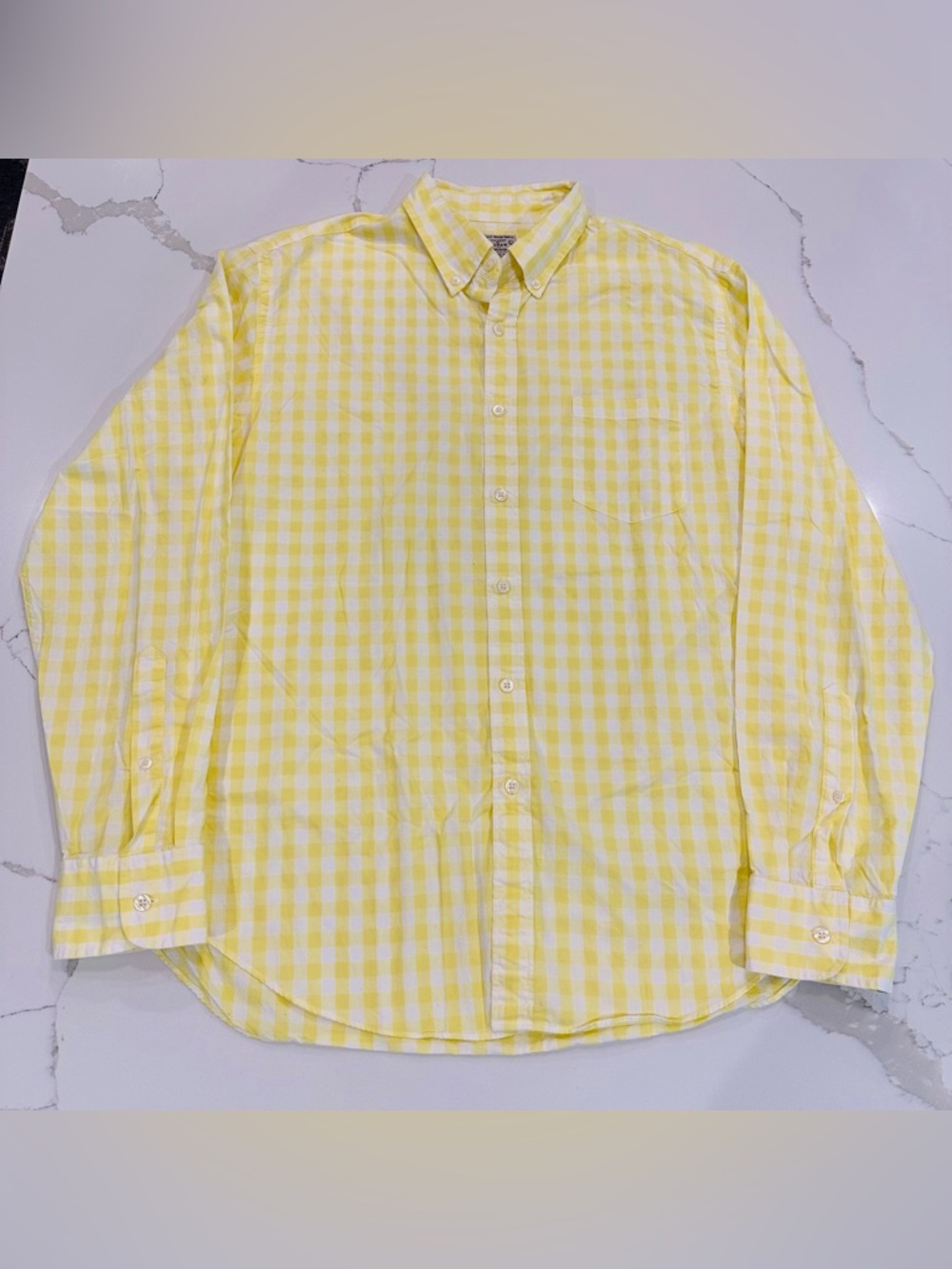 Vintage J. Crew Yellow Gingham Button Down Shirt Mens L Preppy Colorful Y2K 90s